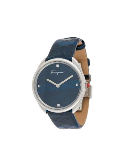 Shop Ferragamo Cuir 34mm Watch In Blue