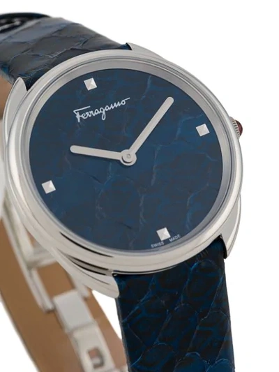 Shop Ferragamo Cuir 34mm Watch In Blue