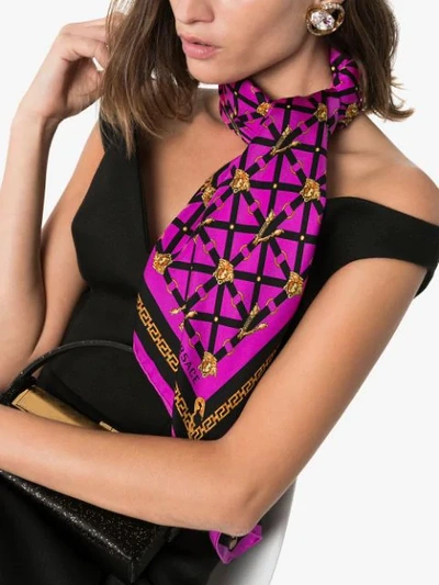 Shop Versace Medusa Harness-print Silk Scarf In Pink