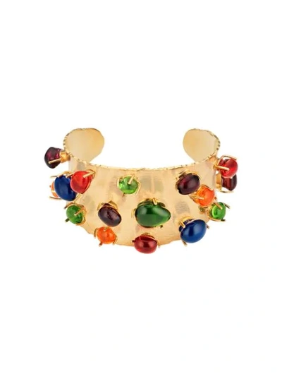 Shop Gucci Cuff Bracelet With Cabochon Stones In Gold