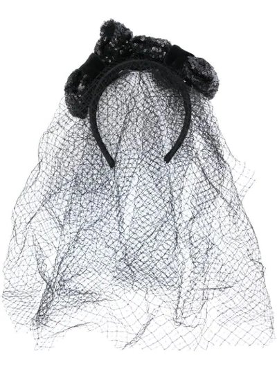 Shop Dolce & Gabbana Net Veil Headband In N0000 Black