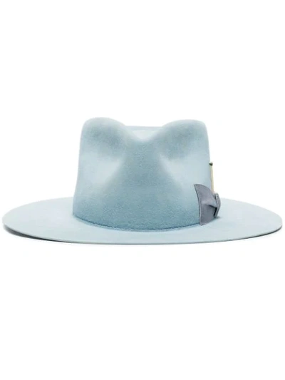 Shop Nick Fouquet Ribbon Detail Fedora Hat In Blue