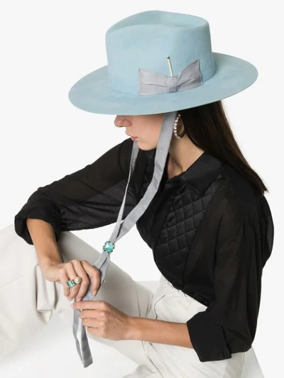 Shop Nick Fouquet Ribbon Detail Fedora Hat In Blue
