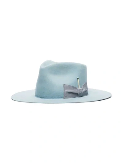 Shop Nick Fouquet Ribbon Detail Fedora Hat In Blue