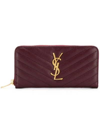 Shop Saint Laurent Monogram Zip Around Wallet In Red