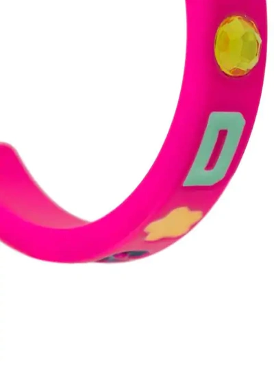 Shop Gcds Embossed Logo Hoop Earrings In Pink