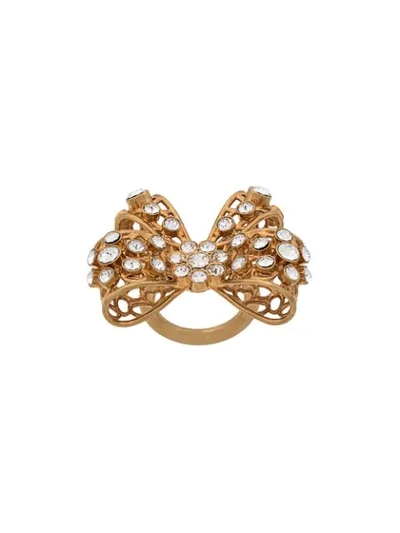 Shop Versace Embellished Bow Ring In Gold