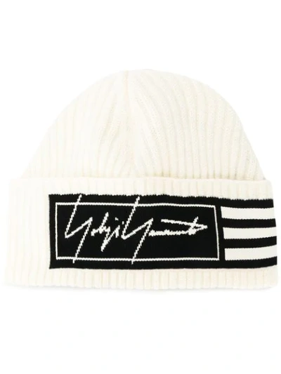 Shop Y-3 Stripe Patterned Ribbed Hat In White