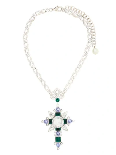 Shop Dolce & Gabbana Cross Pendant Necklace In Metallic