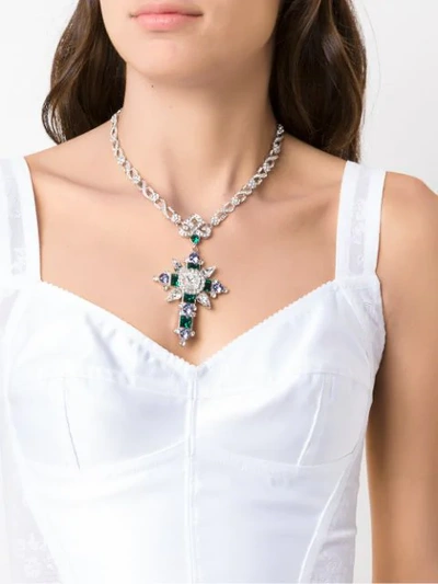 Shop Dolce & Gabbana Cross Pendant Necklace In Metallic