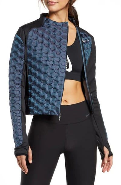 Shop Nike Aeroloft Down Running Jacket In Bleached Aqua/blk/rftv Silv