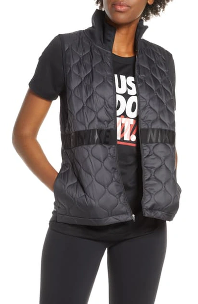 Shop Nike Aerolayer Water Resistant Running Vest In Black/reflective Silv