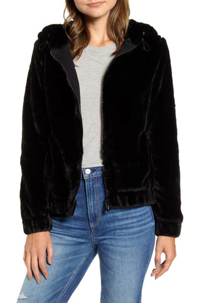 Shop Marc New York Hooded Faux Fur Bubble Jacket In Black