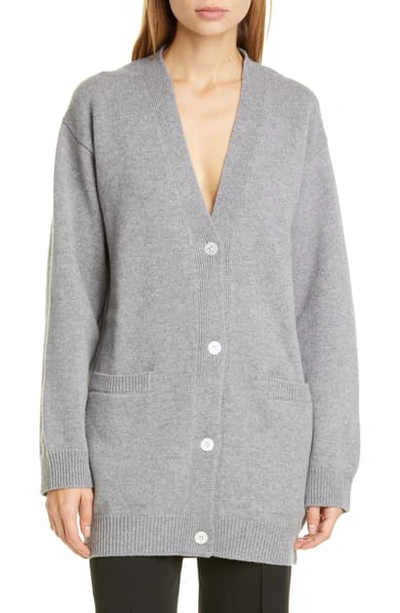 Shop Mansur Gavriel Longline Wool & Cashmere Cardigan In Grey Melange