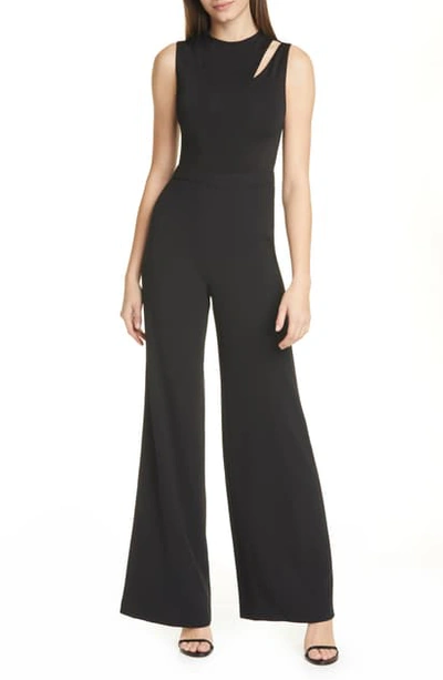 Shop Alice And Olivia Ivy Cutout Shoulder Sleeveless Wide Leg Jumpsuit In Black