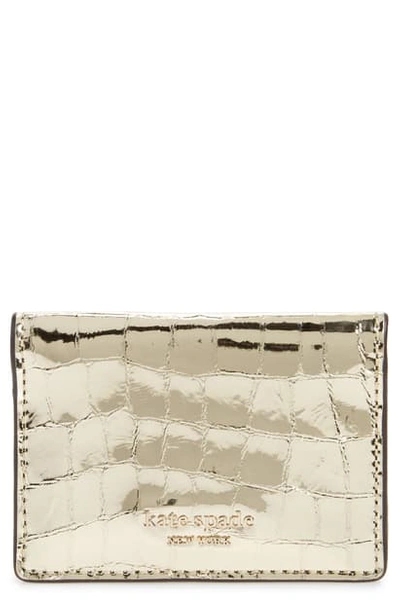 Shop Kate Spade Sylvia Croc Embossed Leather Card Holder In Gold