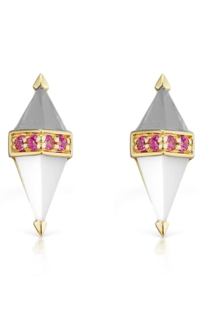 Shop Sorellina Pietra Semiprecious Stone Stud Earrings In Blk Oyx Gy Mnstone Di 18kyg