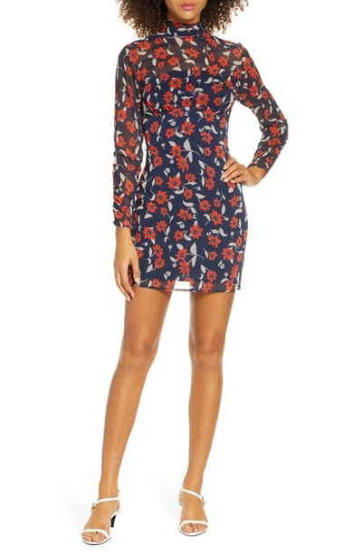 Shop Finders Keepers Maya Long Sleeve Mesh Minidress In Navy Floral