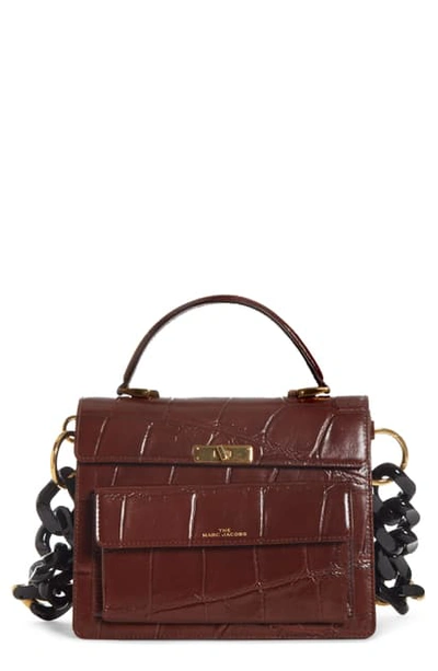 Shop The Marc Jacobs The Uptown Croc Embossed Leather Shoulder Bag In Brown