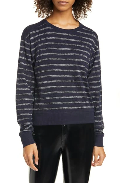 Shop Rag & Bone Avryl Stripe Crewneck Sweater In Navy/ Black/ Heather