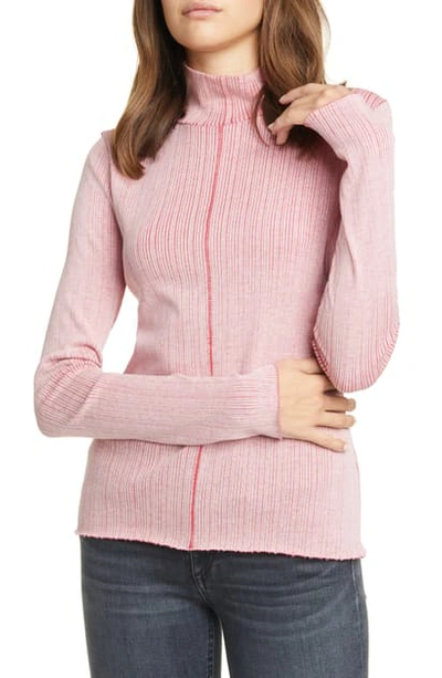 Shop Rag & Bone Elina Ribbed Cotton Blend Turtleneck Sweater In White/ Pink