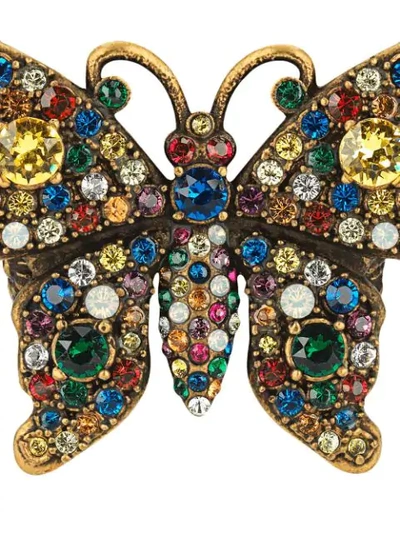 Shop Gucci Crystal Studded Butterfly Ring - Gold