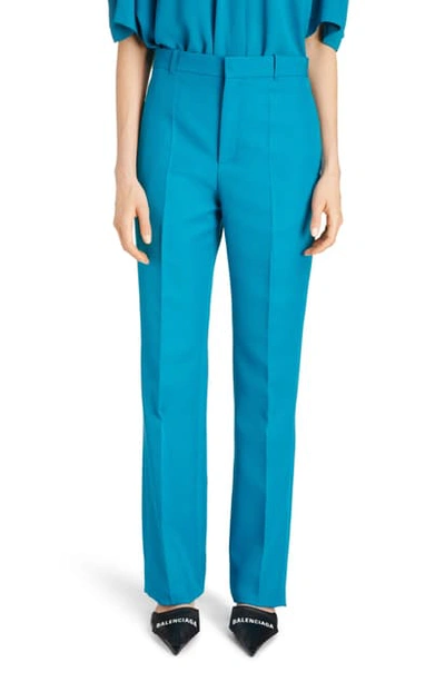 Shop Balenciaga Straight Leg Tech Twill Suit Pants In Petrol Blue