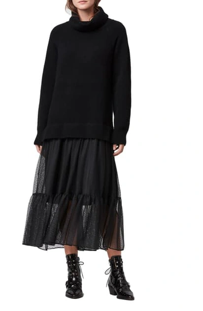 Shop Allsaints Tula Sweater Tulle Dress In Black