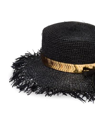 Shop Prada Crocheted Raffia Hat In Black