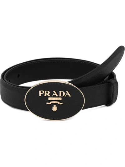 Shop Prada Saffiano Finish Belt In Black