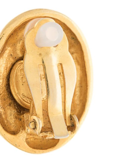 Pre-owned Chanel Mademoiselle Embossed Oval Earrings In Gold