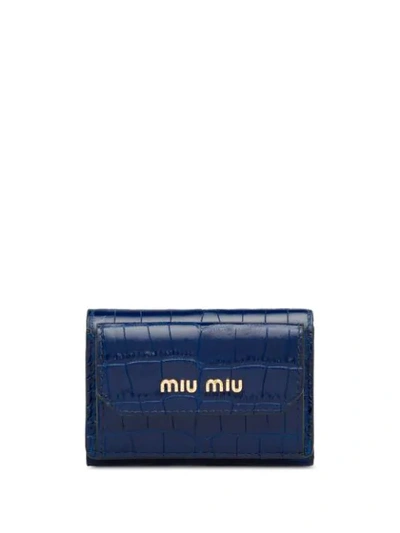 Shop Miu Miu Logo Plaque Crocodile-effect Wallet In Blue