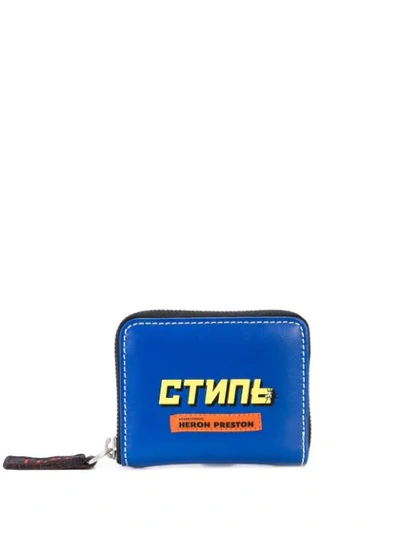 Shop Heron Preston Logo Print Zip Wallet In Blue