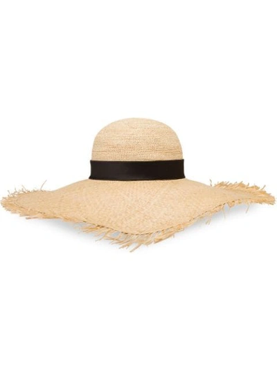 Shop Prada Crocheted Raffia Hat In Neutrals