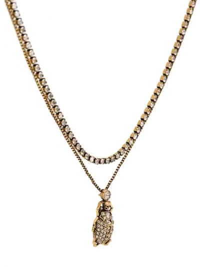 Shop Alexander Mcqueen Crystal Beetle Necklace In Gold