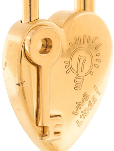 Pre-owned Hermes Fantaisie Cadena 2004 Heart Padlock Pendant In Gold
