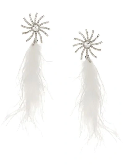 Shop Alessandra Rich Marabou Feather Earrings In Silver