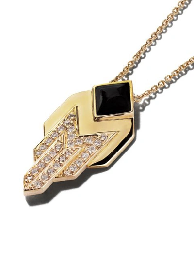 Shop Fairfax & Roberts 18kt Yellow Gold Art Deco Onyx And Diamond Pendant Necklace