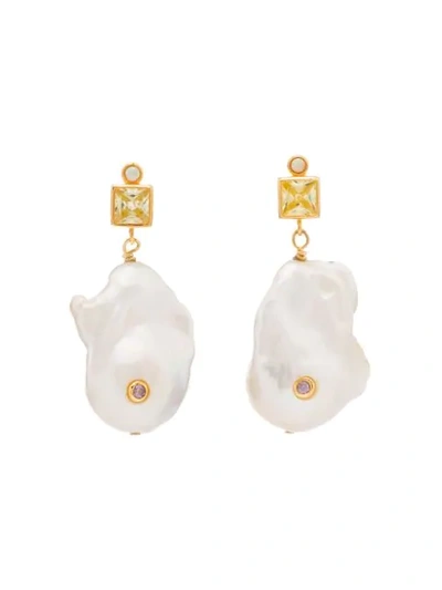 18K GOLD-PLATED GEMSTONE AND PEARL DROP EARRINGS
