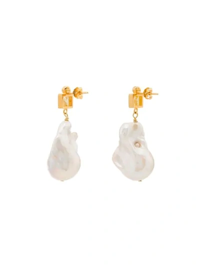 Shop Anni Lu 18k Gold-plated Gemstone And Pearl Drop Earrings