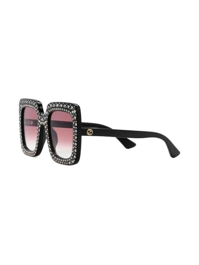 Shop Gucci Eyewear Crystal Embellished Oversized Sunglasses - Black
