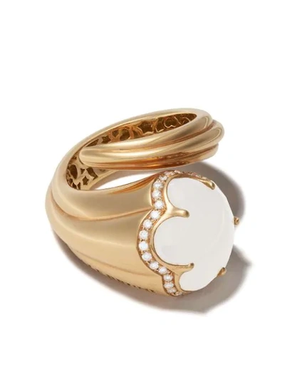 Shop Pasquale Bruni 18kt Yellow Gold Bon Ton Milky Quartz, Mother-of-pearl And Diamond Cocktail Ring