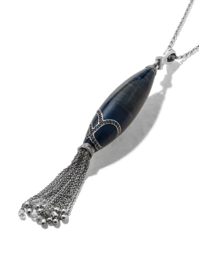 Shop Fairfax & Roberts 18kt White Gold Enamel, Diamond And Sapphire Pendant Necklace In Blue