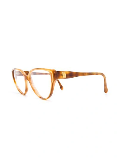 Pre-owned Saint Laurent 1990's Tortoiseshell Cat Eye Prescription Glasses In Brown