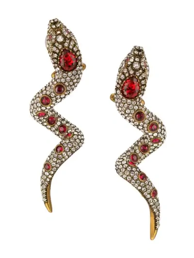 Shop Gucci Crystal Snake Earrings In Red