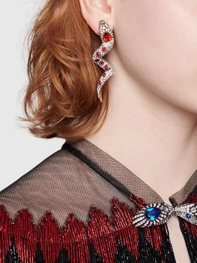 Shop Gucci Crystal Snake Earrings In Red