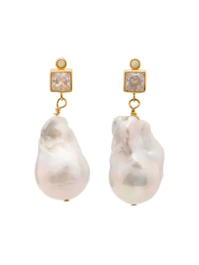 Shop Anni Lu Gemstone And Pearl Drop Earring In White