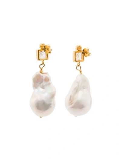 Shop Anni Lu Gemstone And Pearl Drop Earring In White