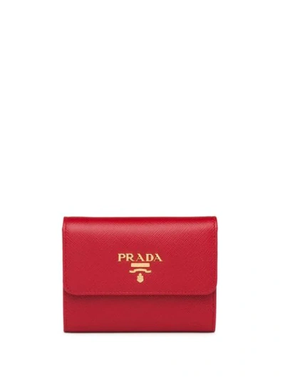 Shop Prada Logo Trifold Wallet - Red