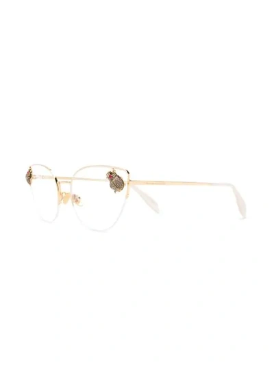 Shop Alexander Mcqueen Beetle Appliqué Sunglasses In Gold